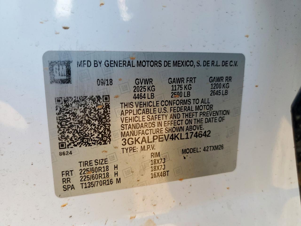 2019 GMC Terrain Slt VIN: 3GKALPEV4KL174642 Lot: 80810065