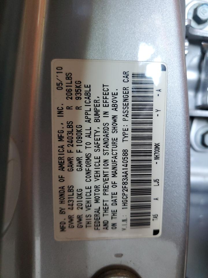 2010 Honda Accord Exl VIN: 1HGCP2F83AA140588 Lot: 80941085