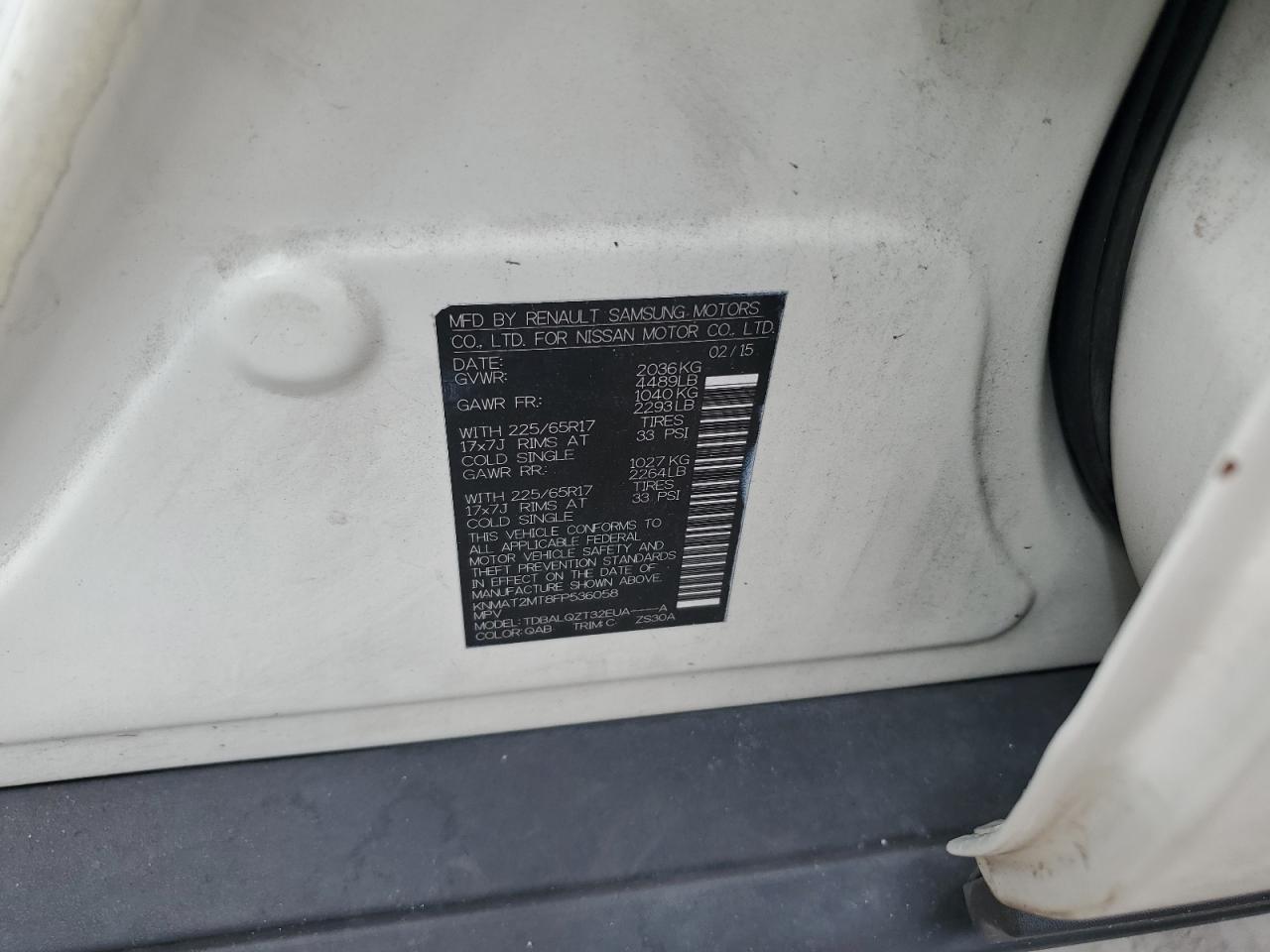 2015 Nissan Rogue S VIN: KNMAT2MT8FP536058 Lot: 81307365