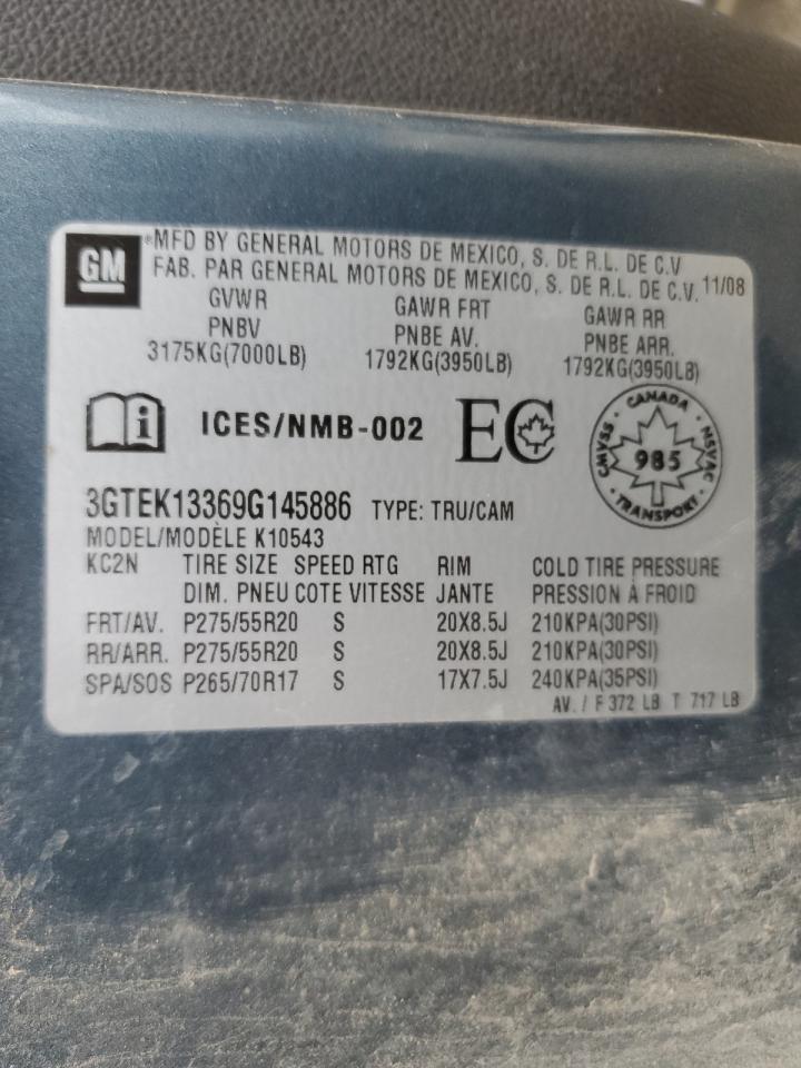 2009 GMC Sierra K1500 VIN: 3GTEK13369G145886 Lot: 69296185