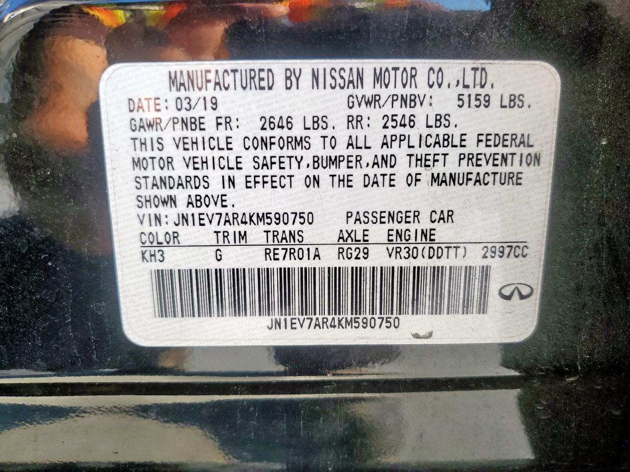 2019 Infiniti Q50 Luxe VIN: JN1EV7AR4KM590750 Lot: 71655495