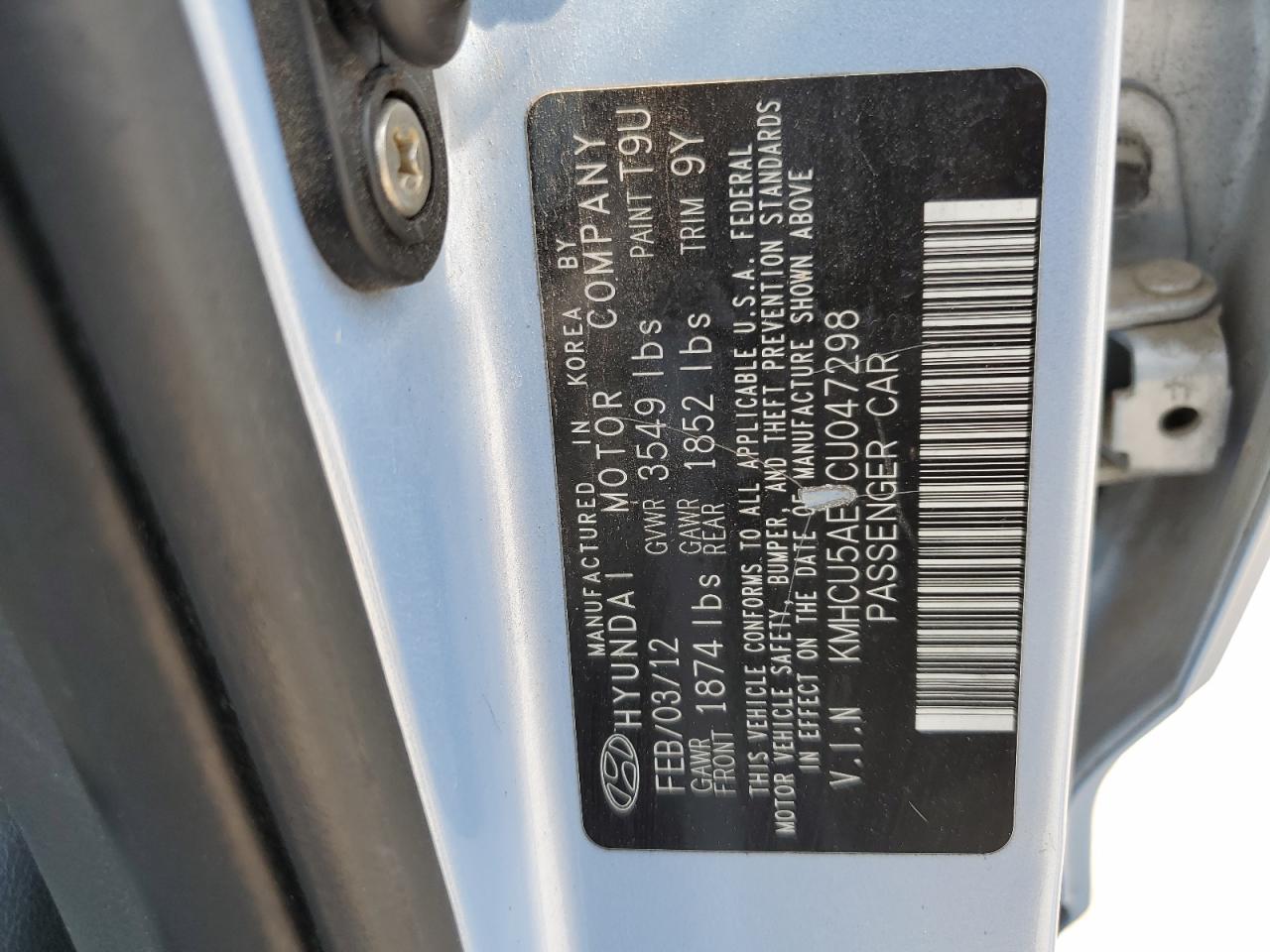 2012 Hyundai Accent Gls VIN: KMHCU5AE7CU047298 Lot: 67580925