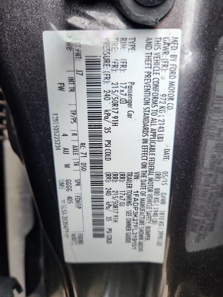 2015 Ford Focus Se VIN: 1FADP3K27FL319101 Lot: 72012315