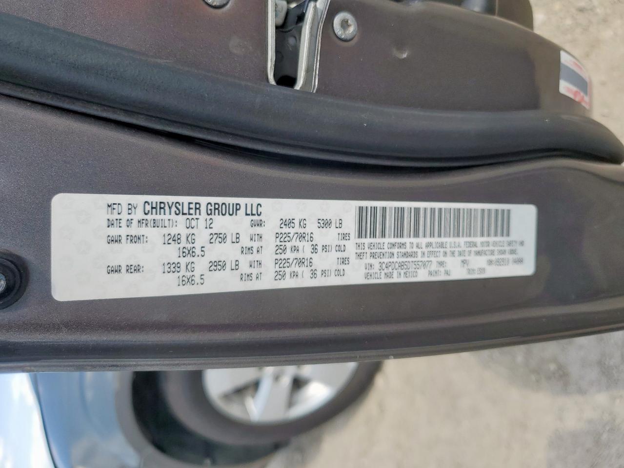 2013 Dodge Journey Se VIN: 3C4PDCAB5DT557077 Lot: 71607065