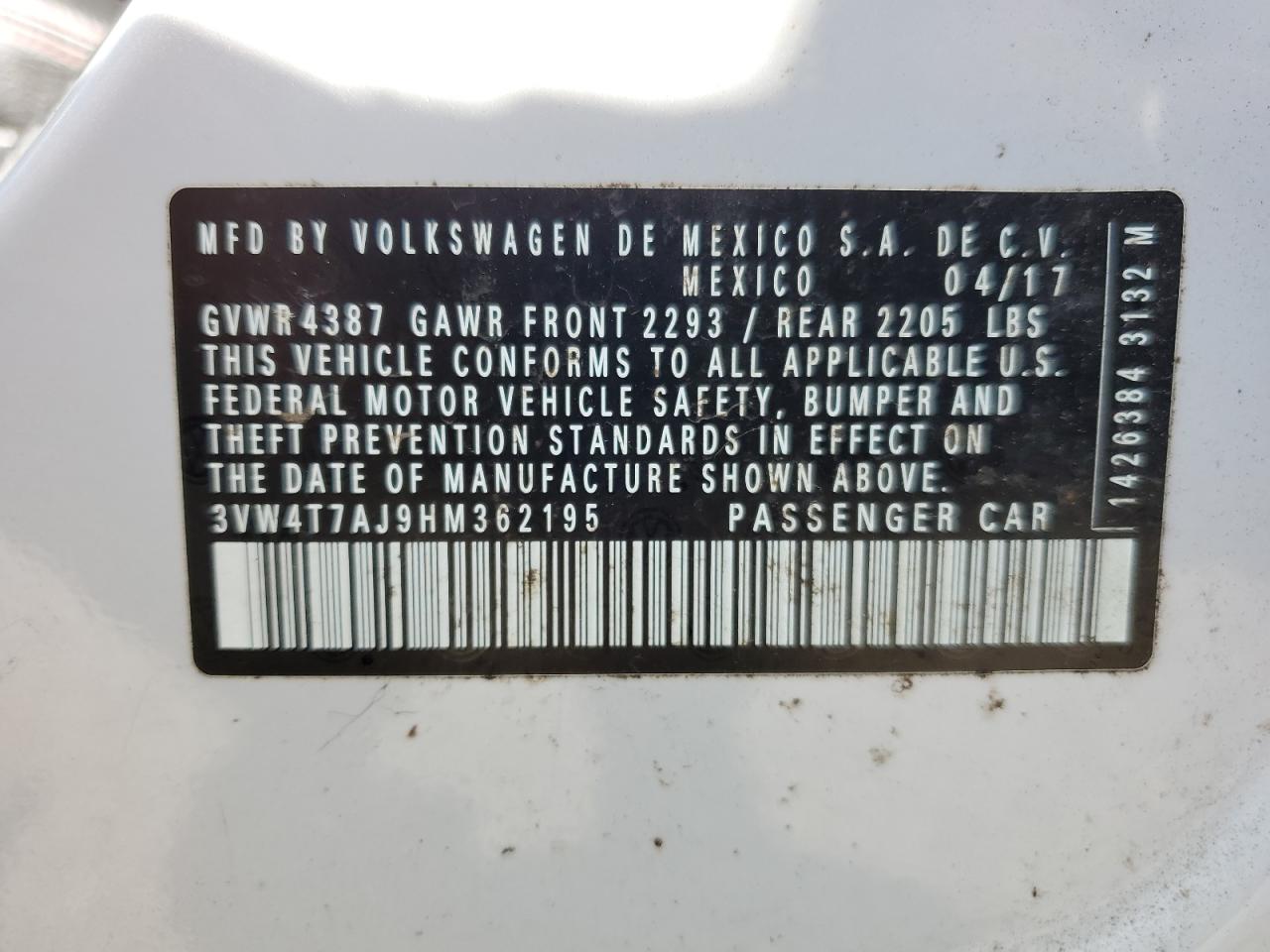 2017 Volkswagen Jetta Gli VIN: 3VW4T7AJ9HM362195 Lot: 80708075