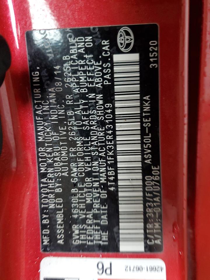 2014 Toyota Camry L VIN: 4T4BF1FK3ER431049 Lot: 84211735