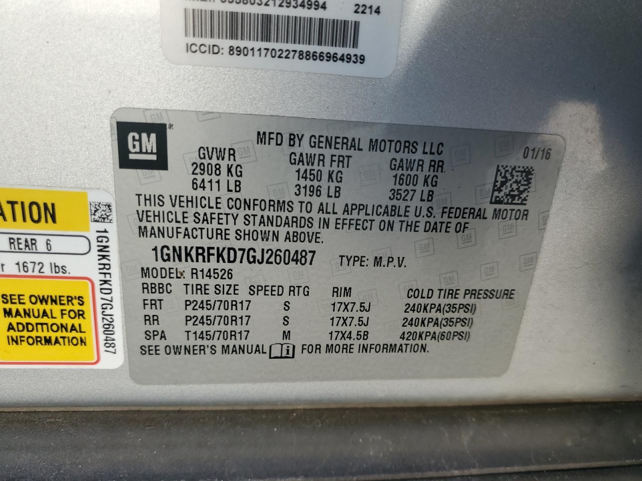 2016 Chevrolet Traverse Ls VIN: 1GNKRFKD7GJ260487 Lot: 82049955