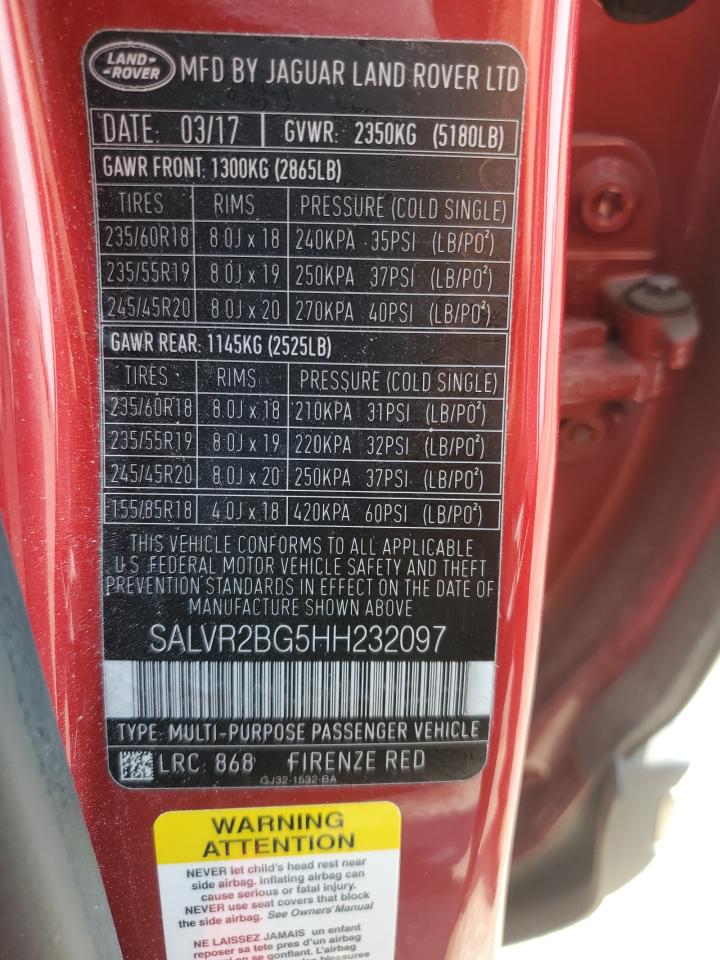 2017 Land Rover Range Rover Evoque Hse VIN: SALVR2BG5HH232097 Lot: 81229135