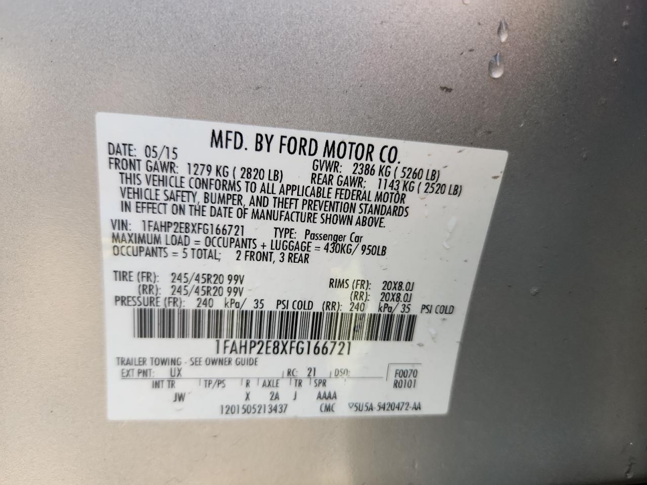 2015 Ford Taurus Sel VIN: 1FAHP2E8XFG166721 Lot: 80822005