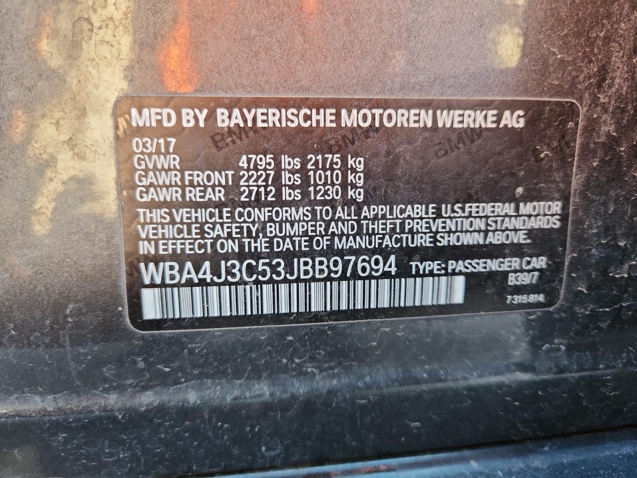 2018 BMW 430Xi Gran Coupe VIN: WBA4J3C53JBB97694 Lot: 81264885