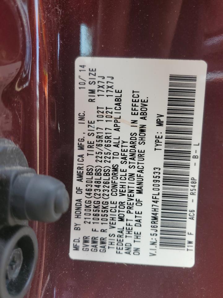 2015 Honda Cr-V Exl VIN: 5J6RM4H74FL009533 Lot: 80095345