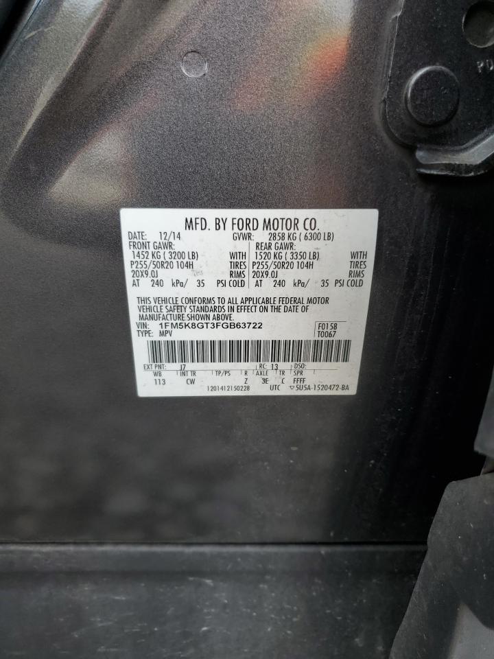 2015 Ford Explorer Sport VIN: 1FM5K8GT3FGB63722 Lot: 81008925