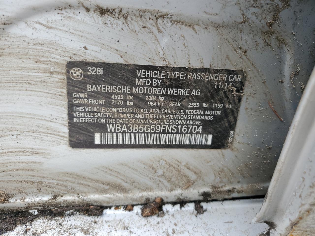 2015 BMW 328 Xi Sulev VIN: WBA3B5G59FNS16704 Lot: 80131785
