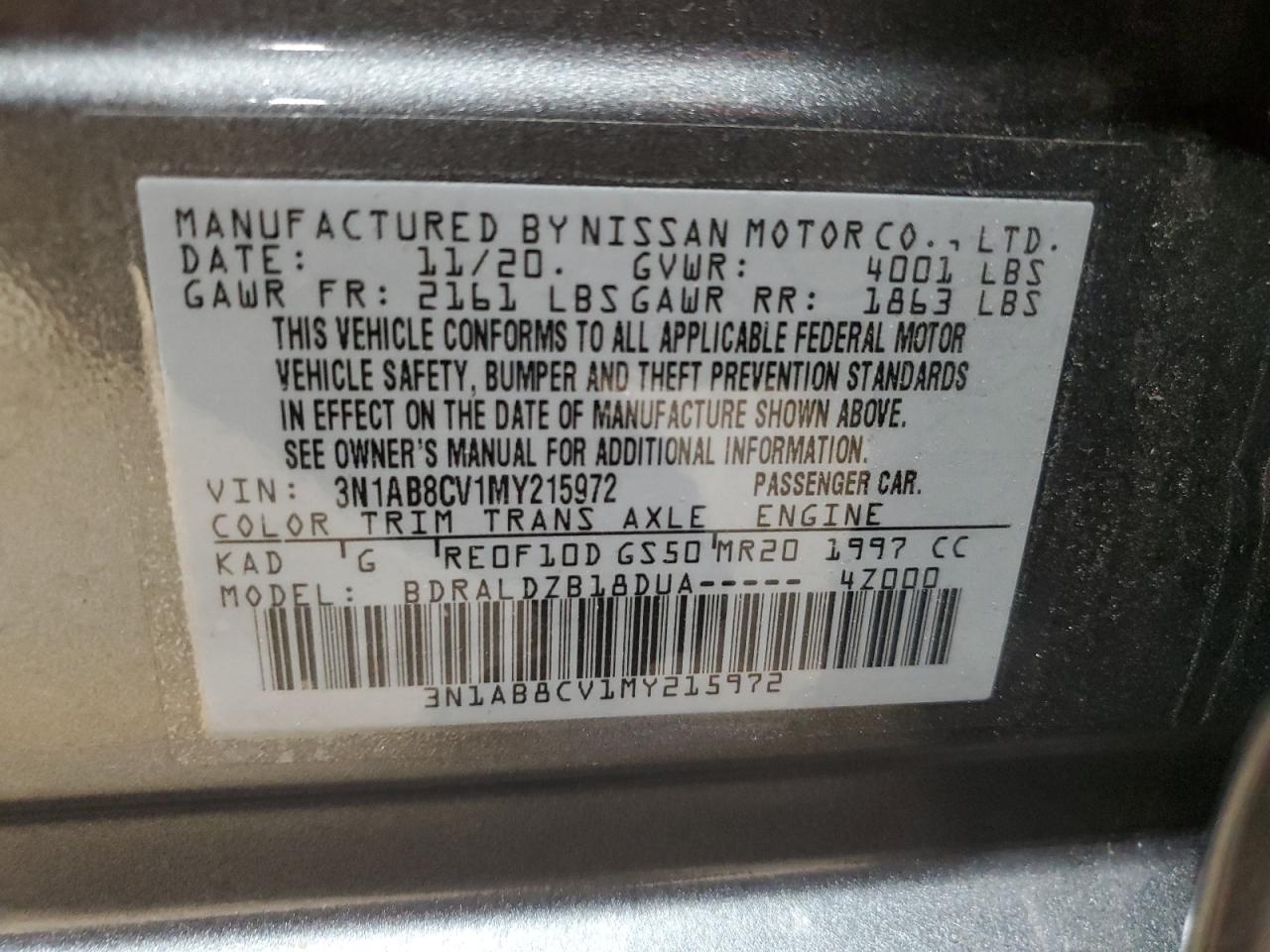 2021 Nissan Sentra VIN: 3N1AB8CV1MY215972 Lot: 81452145