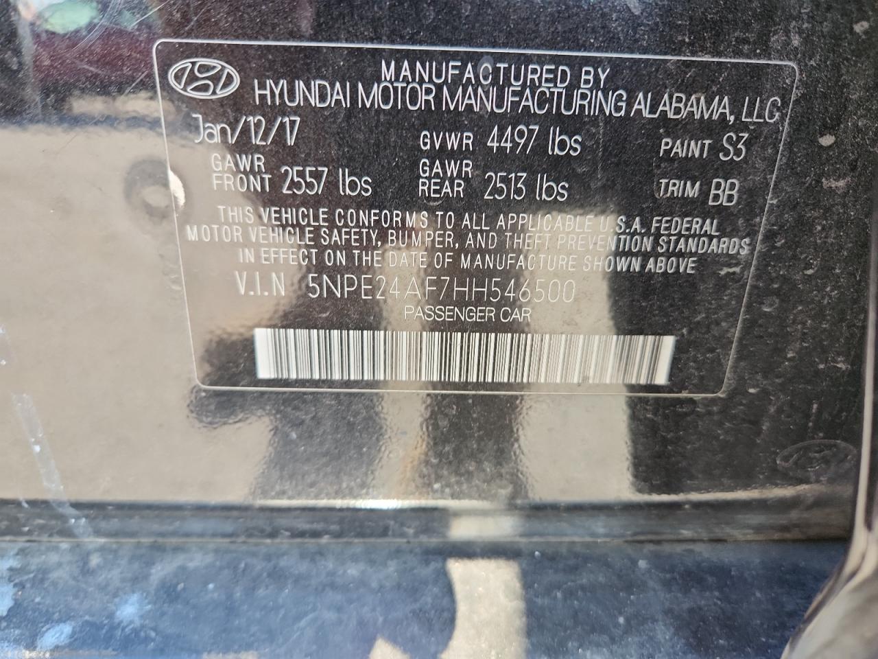 2017 Hyundai Sonata Se VIN: 5NPE24AF7HH546500 Lot: 81385995