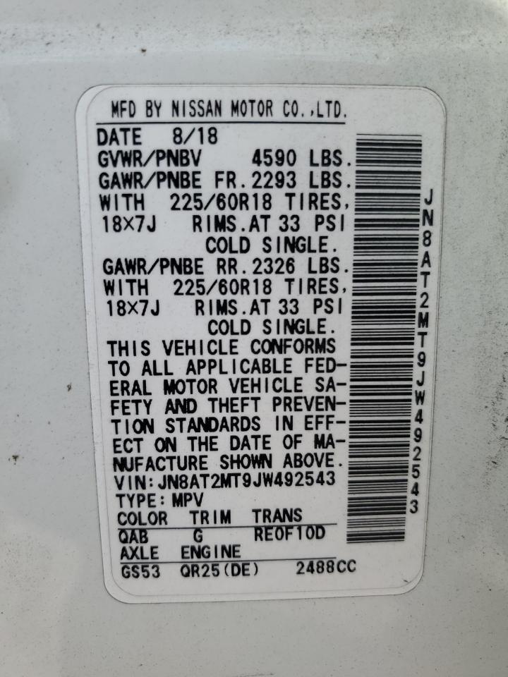 2018 Nissan Rogue S VIN: JN8AT2MT9JW492543 Lot: 84745135