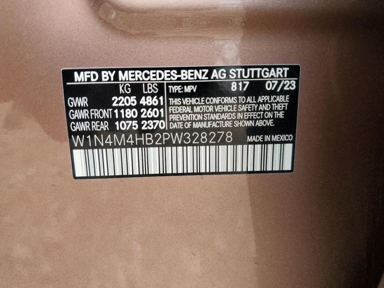 2023 Mercedes-Benz Glb 250 4Matic VIN: W1N4M4HB2PW328278 Lot: 81734165