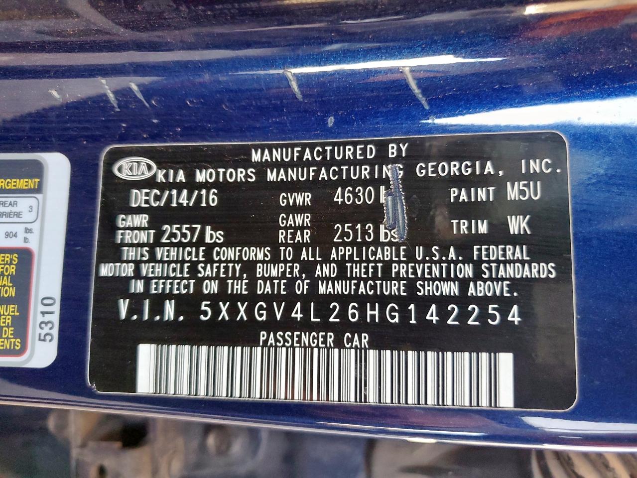 2017 Kia Optima Sxl VIN: 5XXGV4L26HG142254 Lot: 83869565