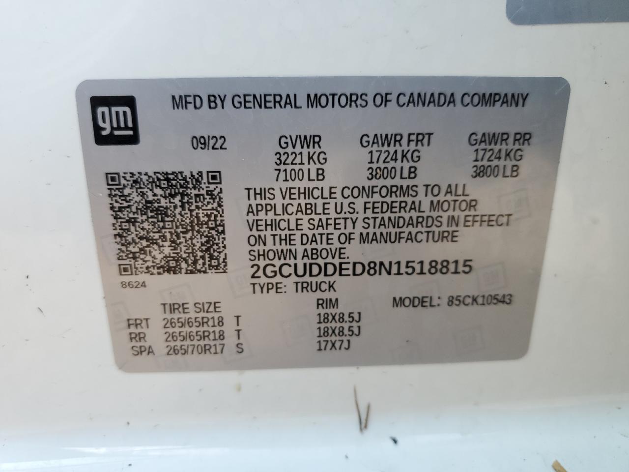 2022 Chevrolet Silverado K1500 Lt VIN: 2GCUDDED8N1518815 Lot: 81829095