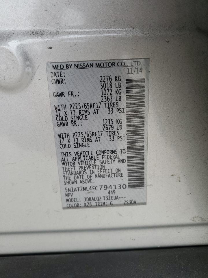 2015 Nissan Rogue S VIN: 5N1AT2ML4FC794130 Lot: 71933935