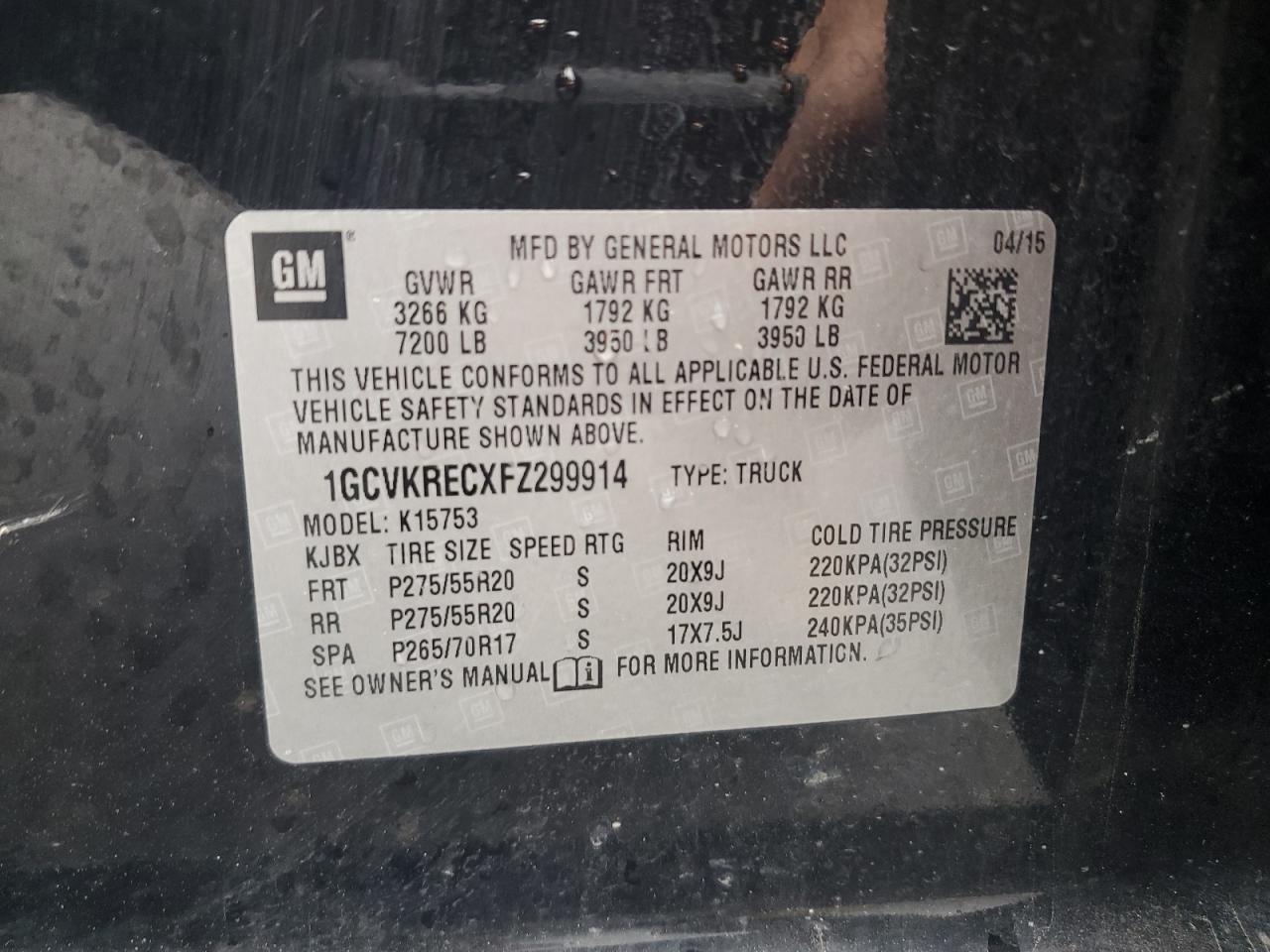 2015 Chevrolet Silverado K1500 Lt VIN: 1GCVKRECXFZ299914 Lot: 83969135