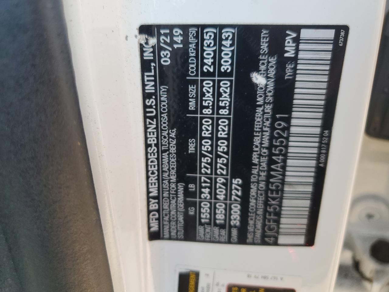 2021 Mercedes-Benz Gls 450 4Matic VIN: 4JGFF5KE5MA455291 Lot: 71285605