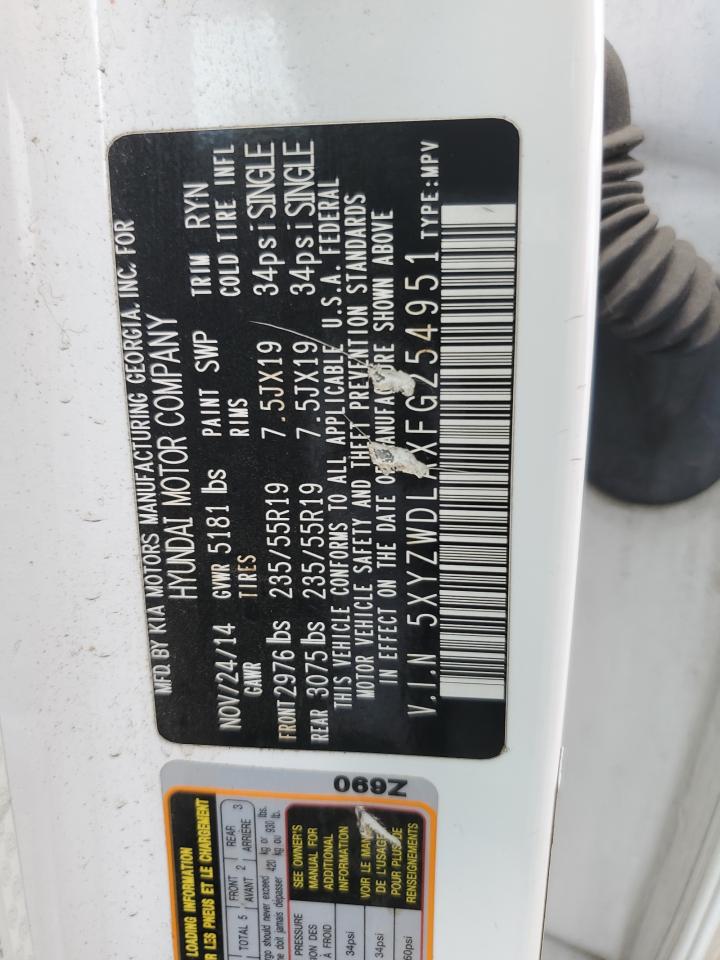 2015 Hyundai Santa Fe Sport VIN: 5XYZWDLAXFG254951 Lot: 72043145