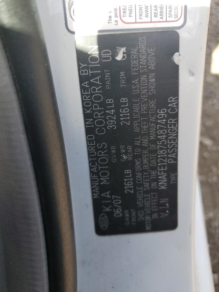 2007 Kia Spectra Ex VIN: KNAFE121875487496 Lot: 71214655