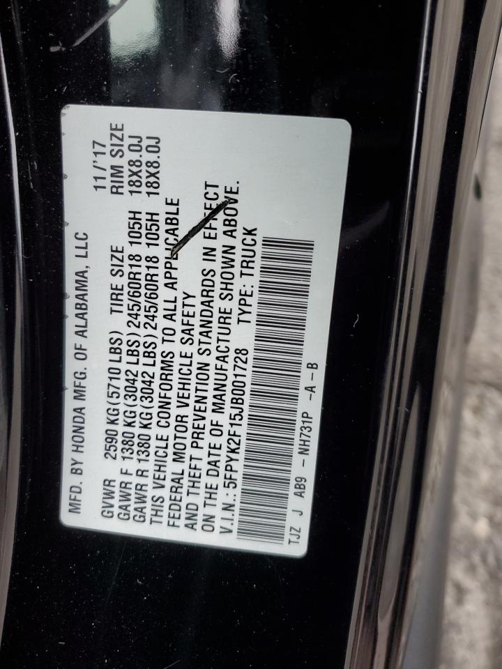 2018 Honda Ridgeline Sport VIN: 5FPYK2F15JB001728 Lot: 80258805