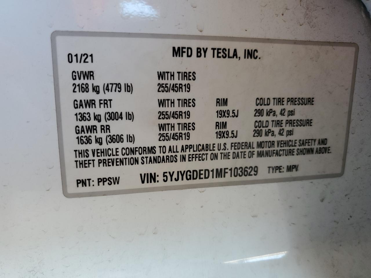 2021 Tesla Model Y VIN: 5YJYGDED1MF103629 Lot: 80476045