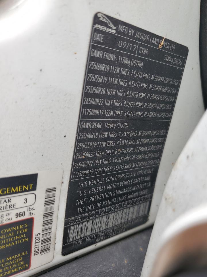 2018 Jaguar F-Pace Premium VIN: SADCJ2FX5JA272375 Lot: 80310765