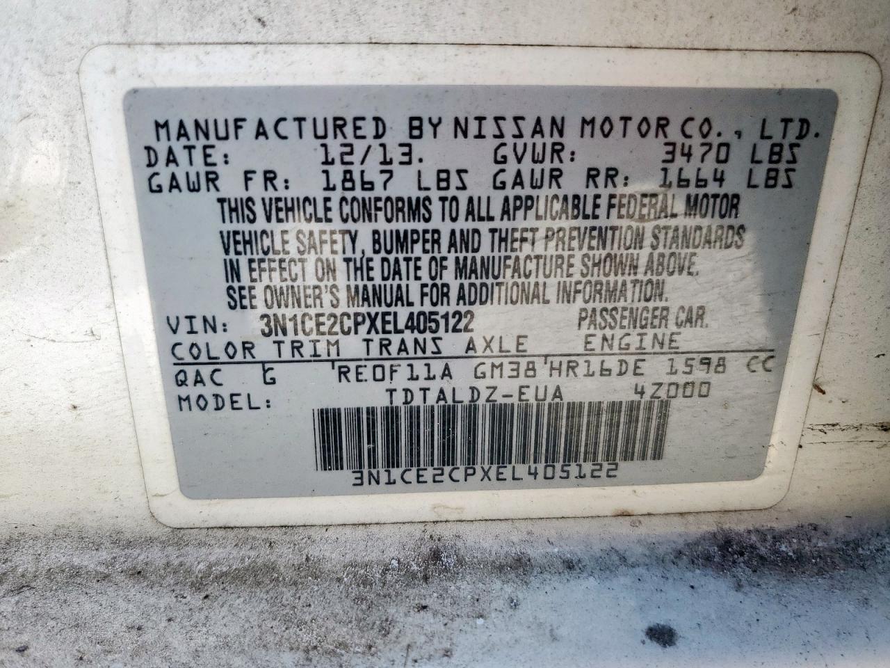 2014 Nissan Versa Note S VIN: 3N1CE2CPXEL405122 Lot: 81043215