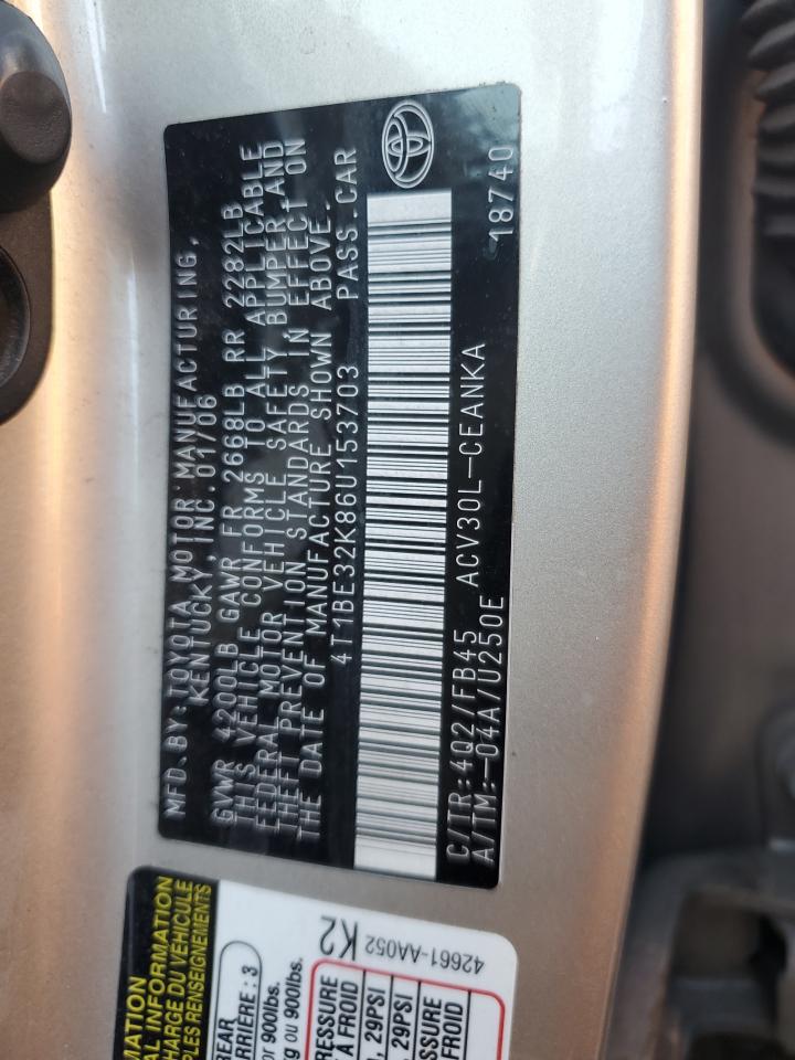 2006 Toyota Camry Le VIN: 4T1BE32K86U153703 Lot: 84073245