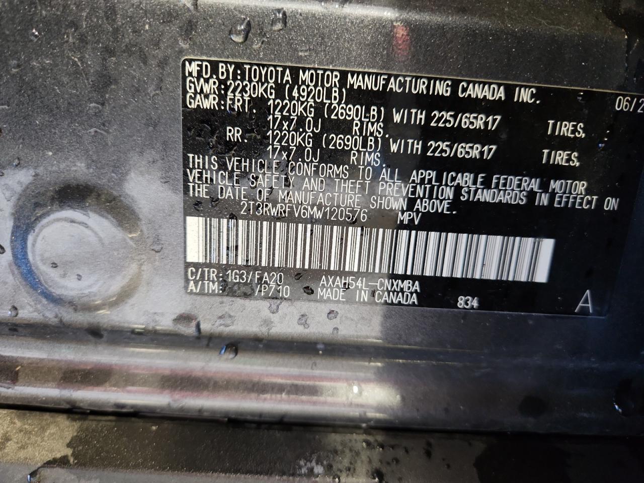 2021 Toyota Rav4 Xle VIN: 2T3RWRFV6MW120576 Lot: 71596465