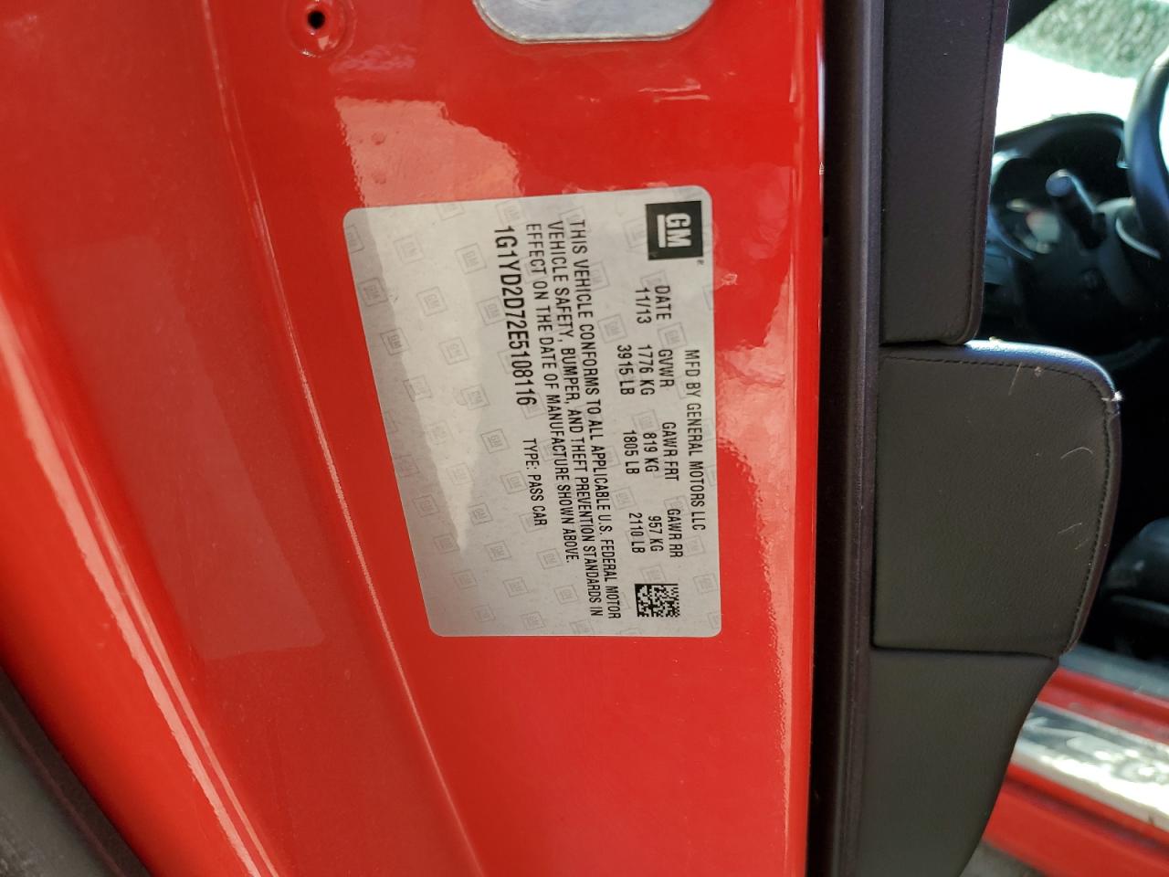 2014 Chevrolet Corvette Stingray 2Lt VIN: 1G1YD2D72E5108116 Lot: 70379355