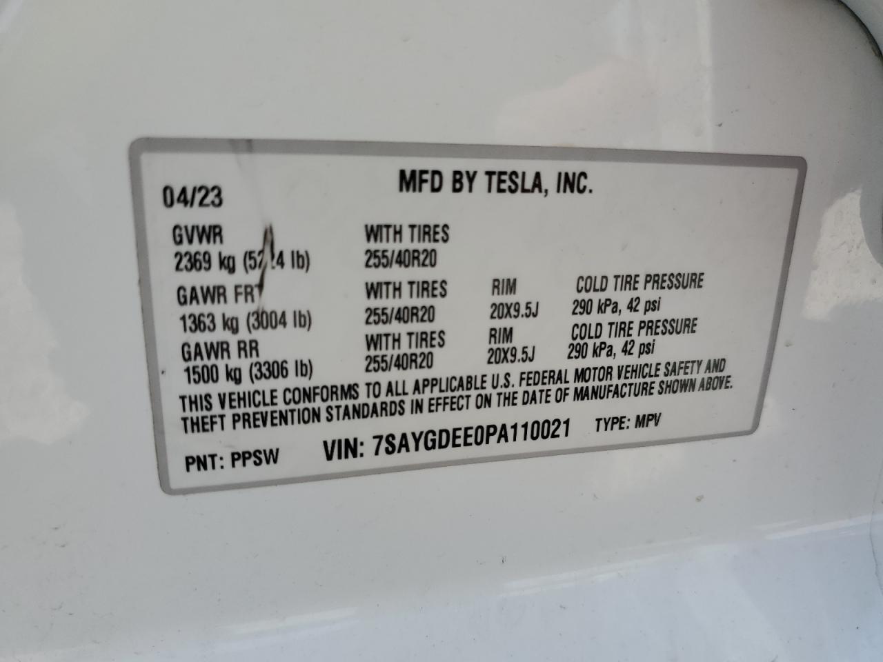 2023 Tesla Model Y VIN: 7SAYGDEE0PA110021 Lot: 80511615