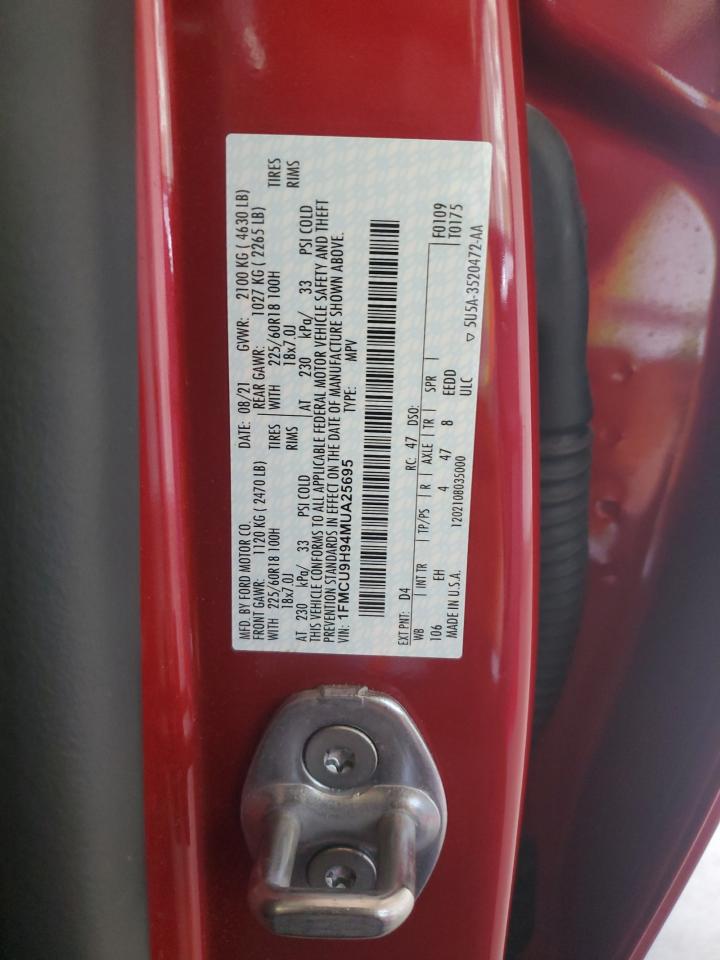 2021 Ford Escape Sel VIN: 1FMCU9H94MUA25695 Lot: 71146735