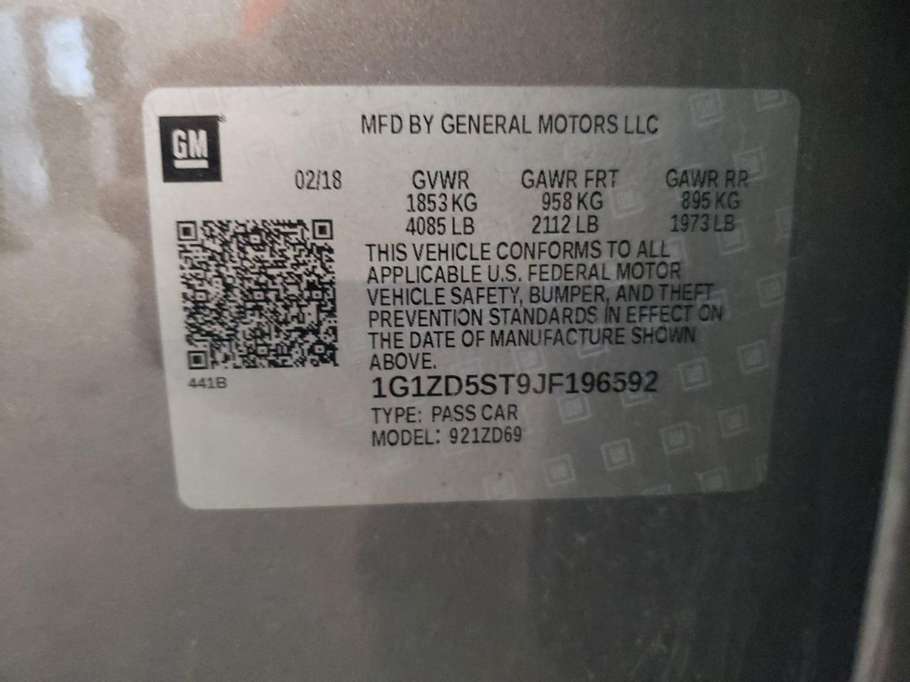 2018 Chevrolet Malibu Lt VIN: 1G1ZD5ST9JF196592 Lot: 84041205