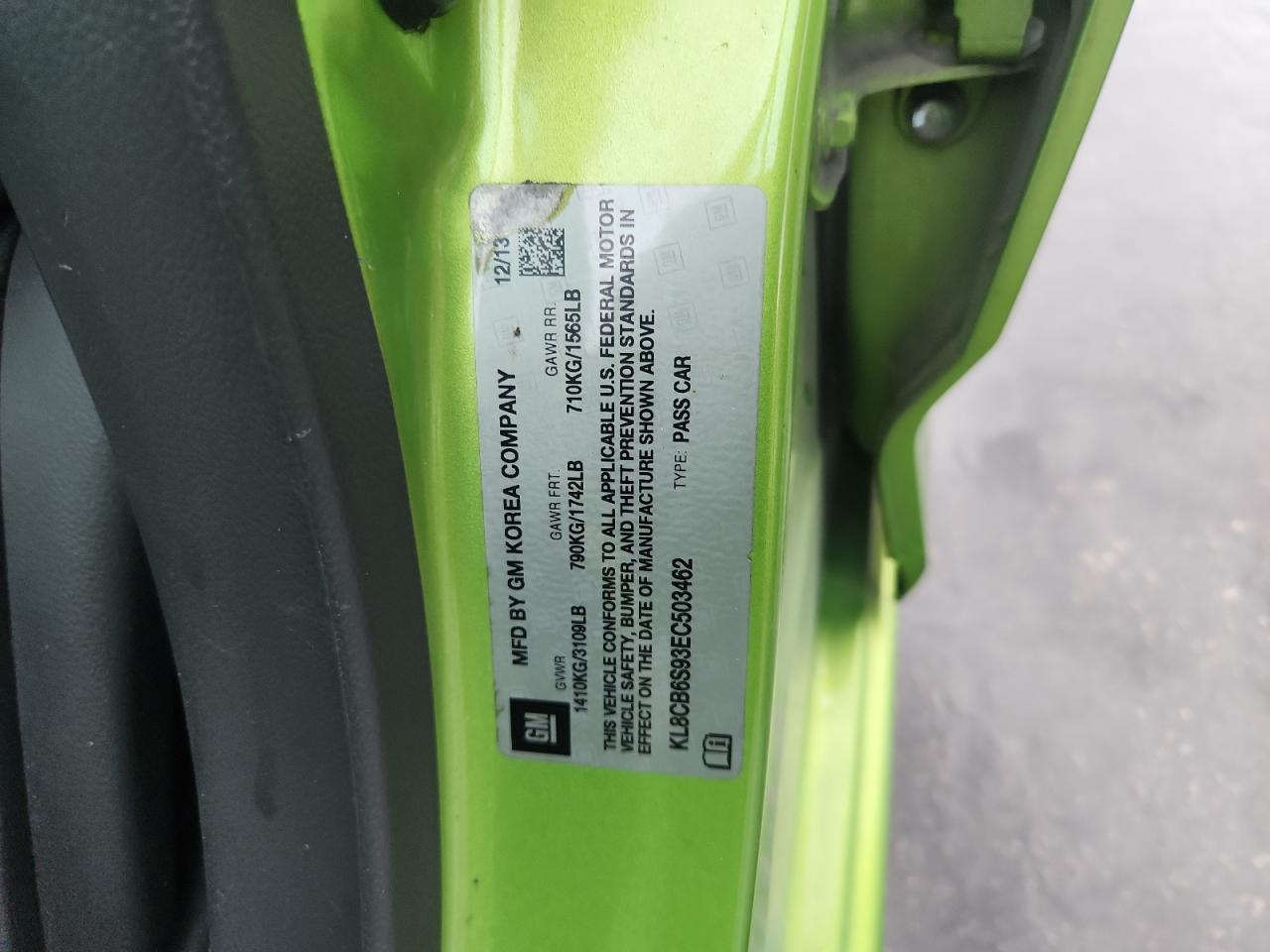 2014 Chevrolet Spark Ls VIN: KL8CB6S93EC503462 Lot: 81654325