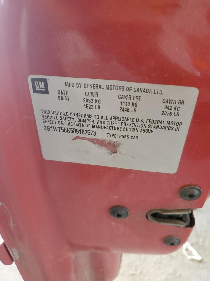 2008 Chevrolet Impala Lt VIN: 2G1WT58K589187573 Lot: 80741735