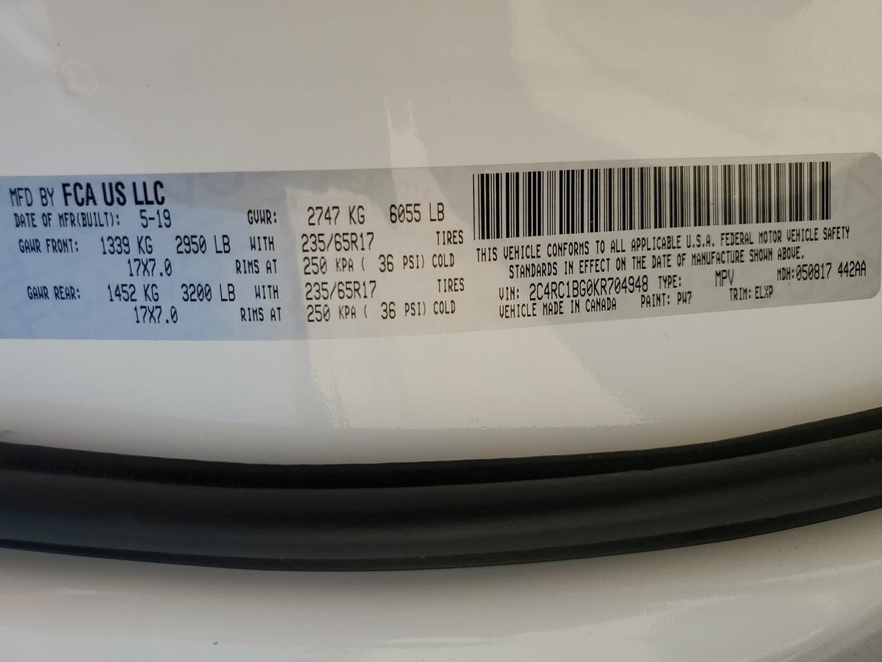 2019 Chrysler Pacifica Touring L VIN: 2C4RC1BG0KR704948 Lot: 81712505