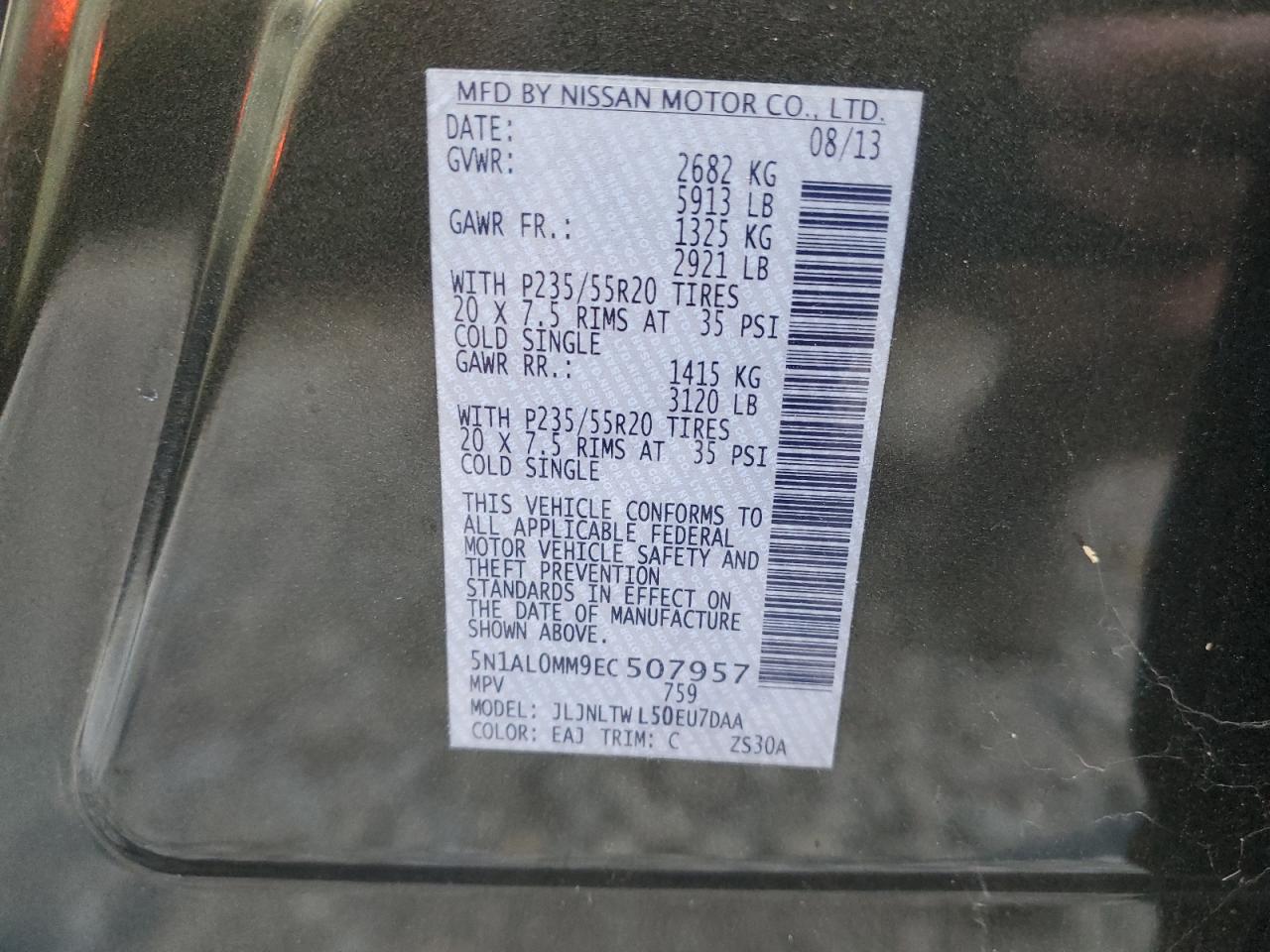 2014 Infiniti Qx60 VIN: 5N1AL0MM9EC507957 Lot: 81208635