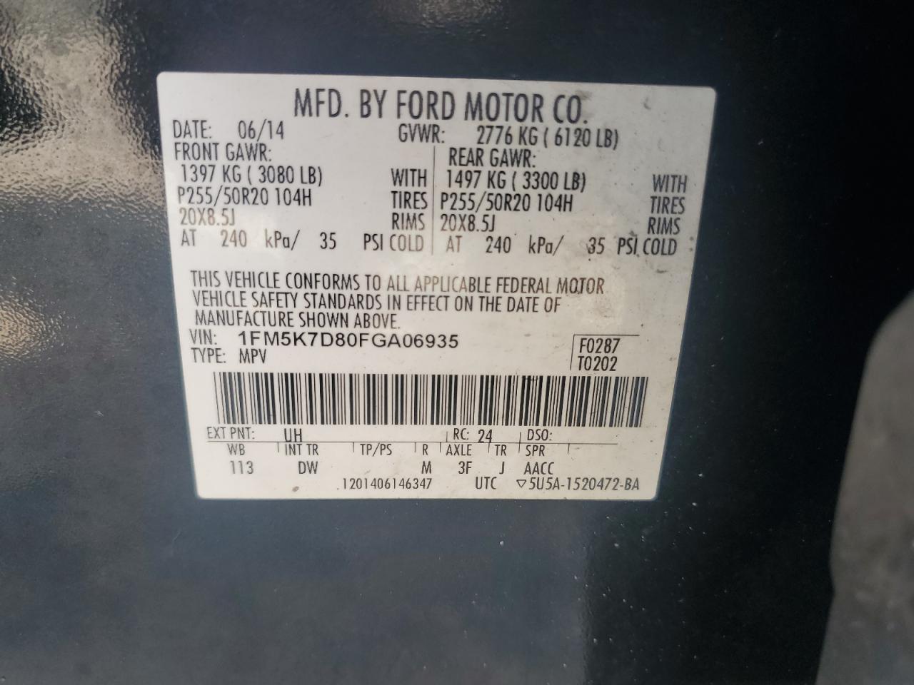 2015 Ford Explorer Xlt VIN: 1FM5K7D80FGA06935 Lot: 81158885