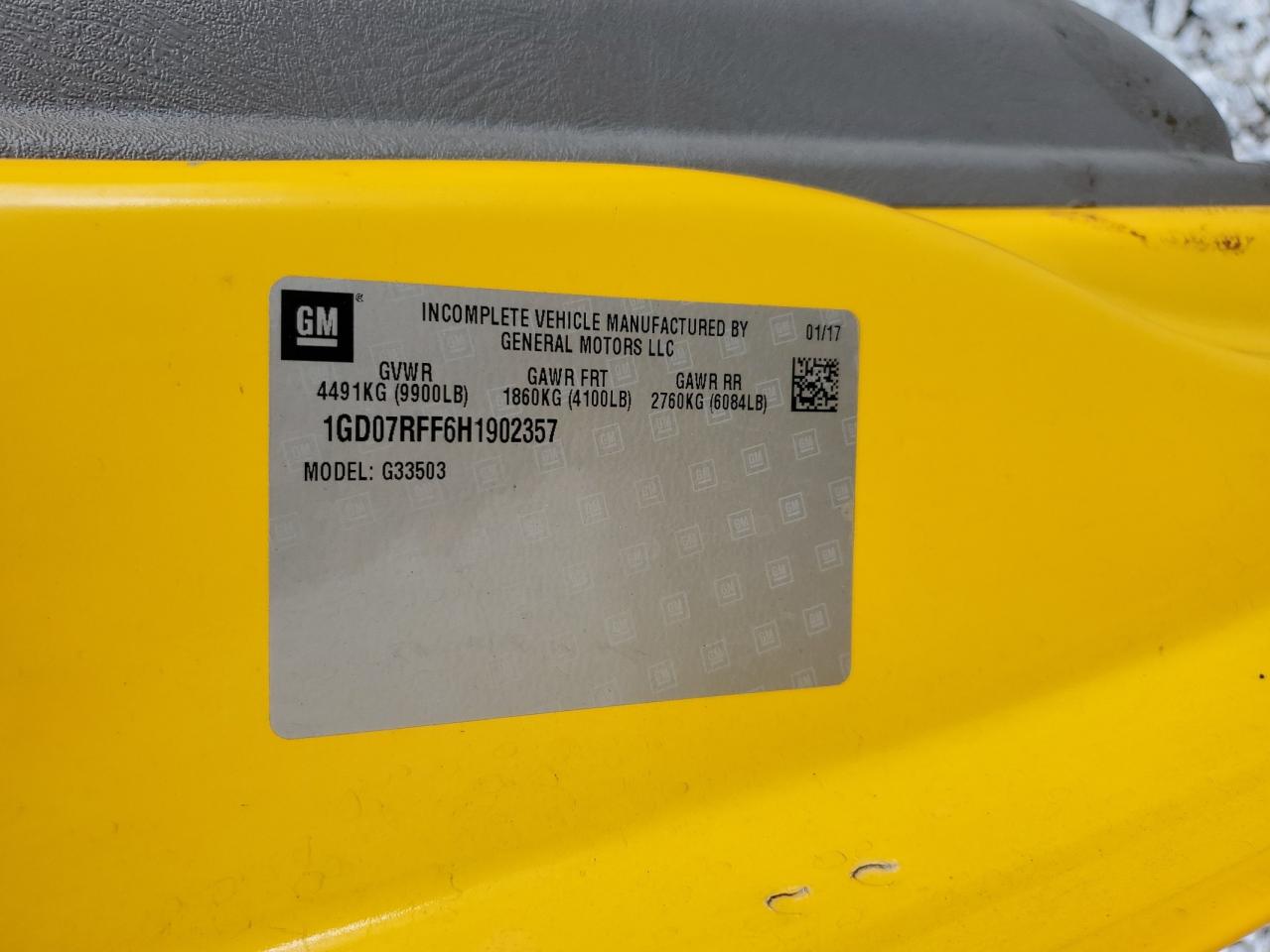 2017 GMC Savana Cutaway G3500 VIN: 1GD07RFF6H1902357 Lot: 71861895