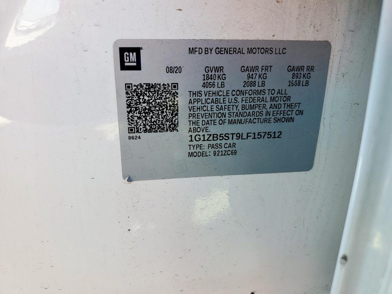 2020 Chevrolet Malibu Ls VIN: 1G1ZB5ST9LF157512 Lot: 84778035