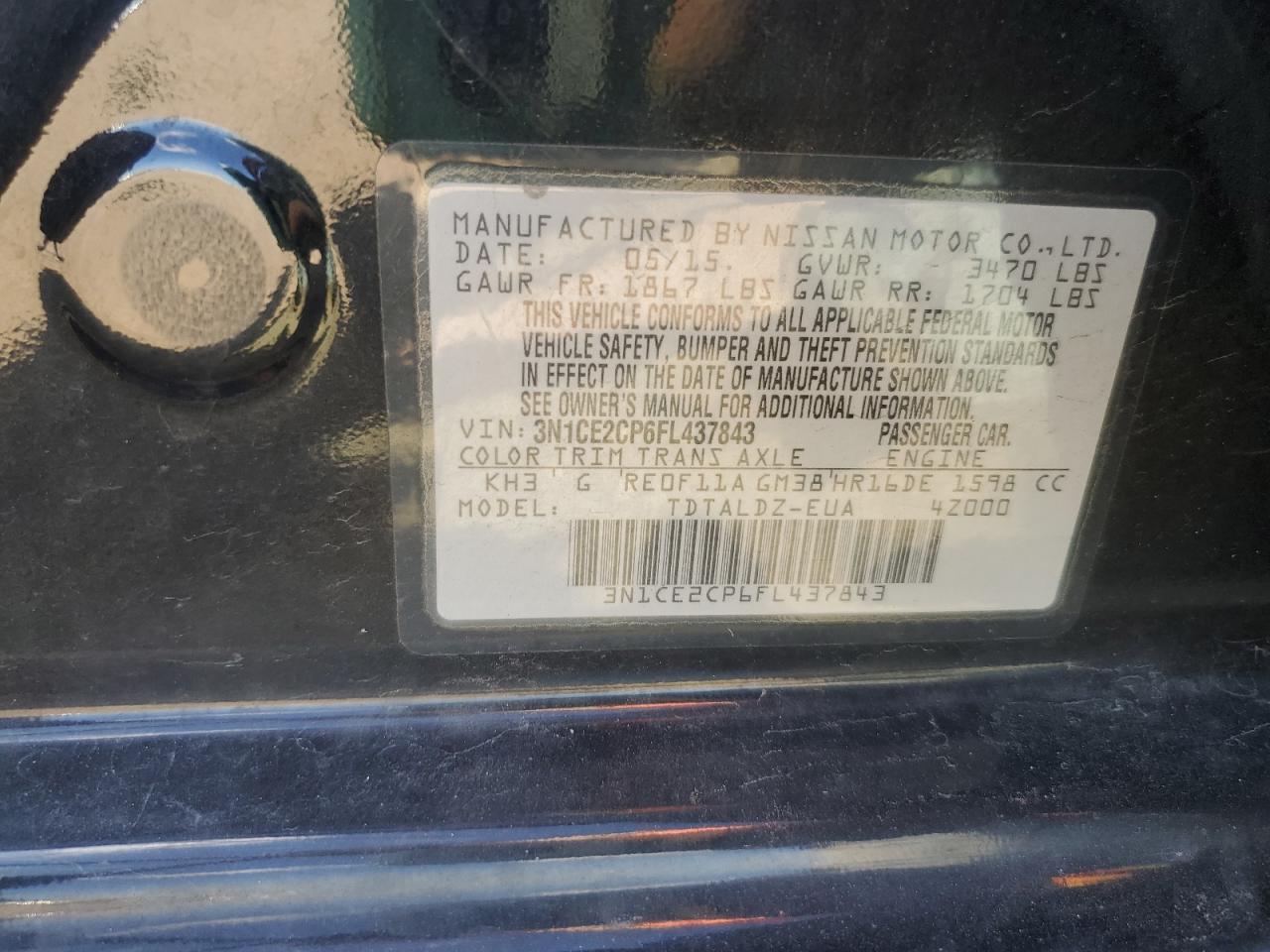 2015 Nissan Versa Note S VIN: 3N1CE2CP6FL437843 Lot: 83818775