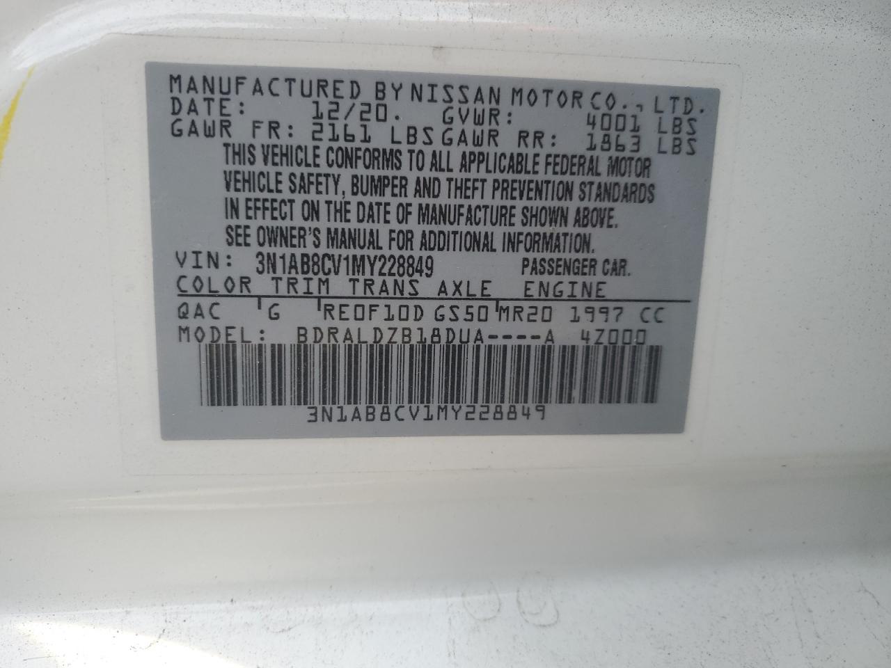 2021 Nissan Sentra Sv VIN: 3N1AB8CV1MY228849 Lot: 81224035