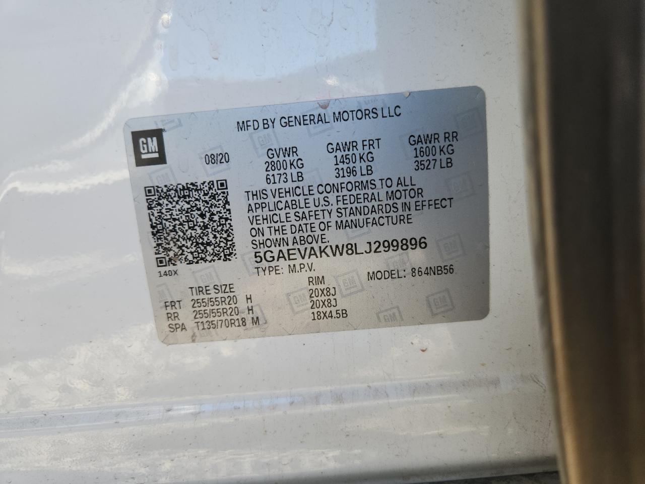 2020 Buick Enclave Essence VIN: 5GAEVAKW8LJ299896 Lot: 83948875