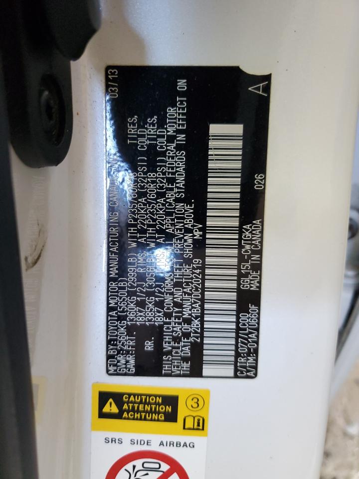 2013 Lexus Rx 350 Base VIN: 2T2BK1BA7DC202419 Lot: 72023035