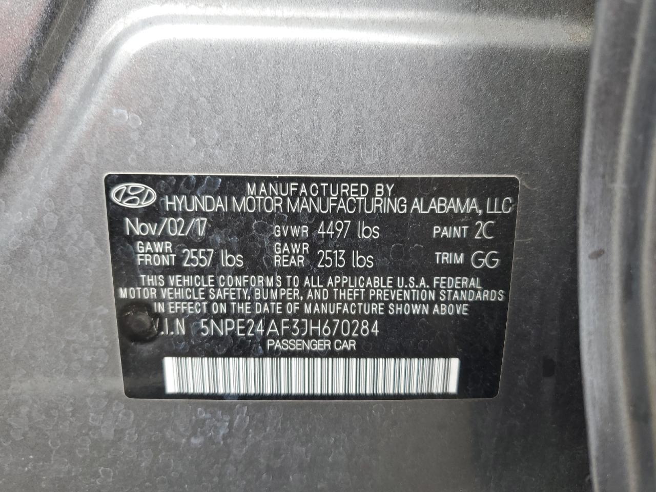 2018 Hyundai Sonata Se VIN: 5NPE24AF3JH670284 Lot: 82093445